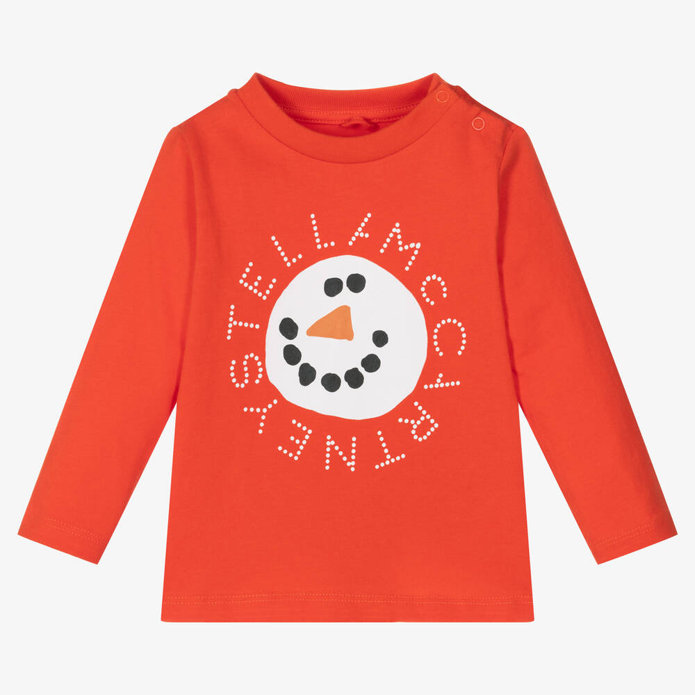 Stella McCartney Kids-Red Organic Cotton Snowman Top | Childrensalon Outlet