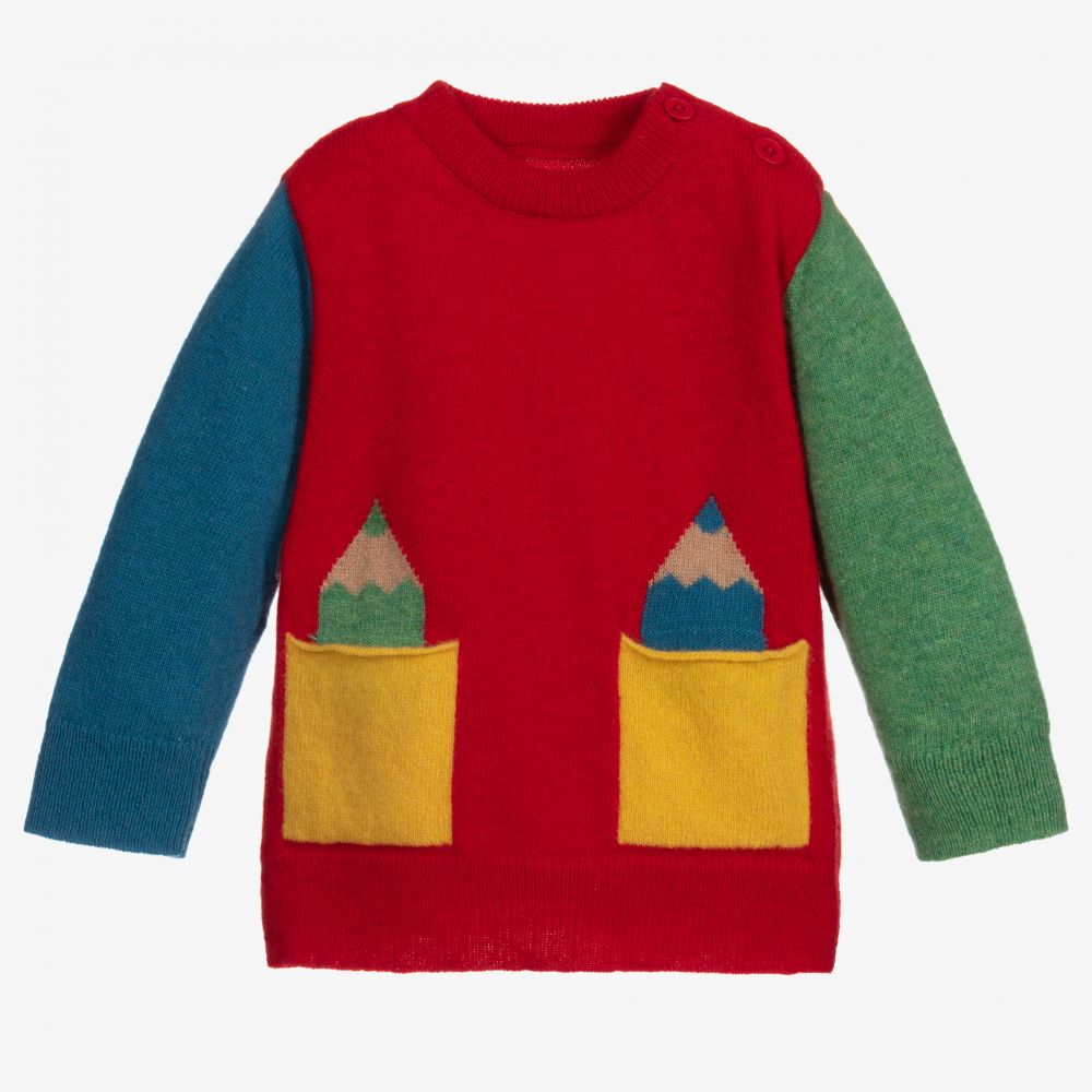 Stella McCartney Kids - Roter Wollpullover mit Bleistift-Motiv | Childrensalon