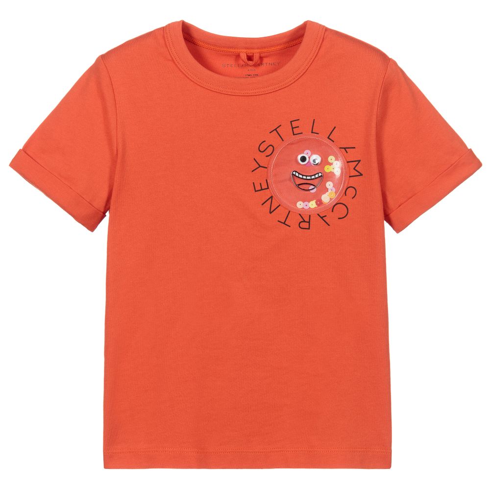 Stella McCartney Kids - Красная футболка со значком-смайлом | Childrensalon