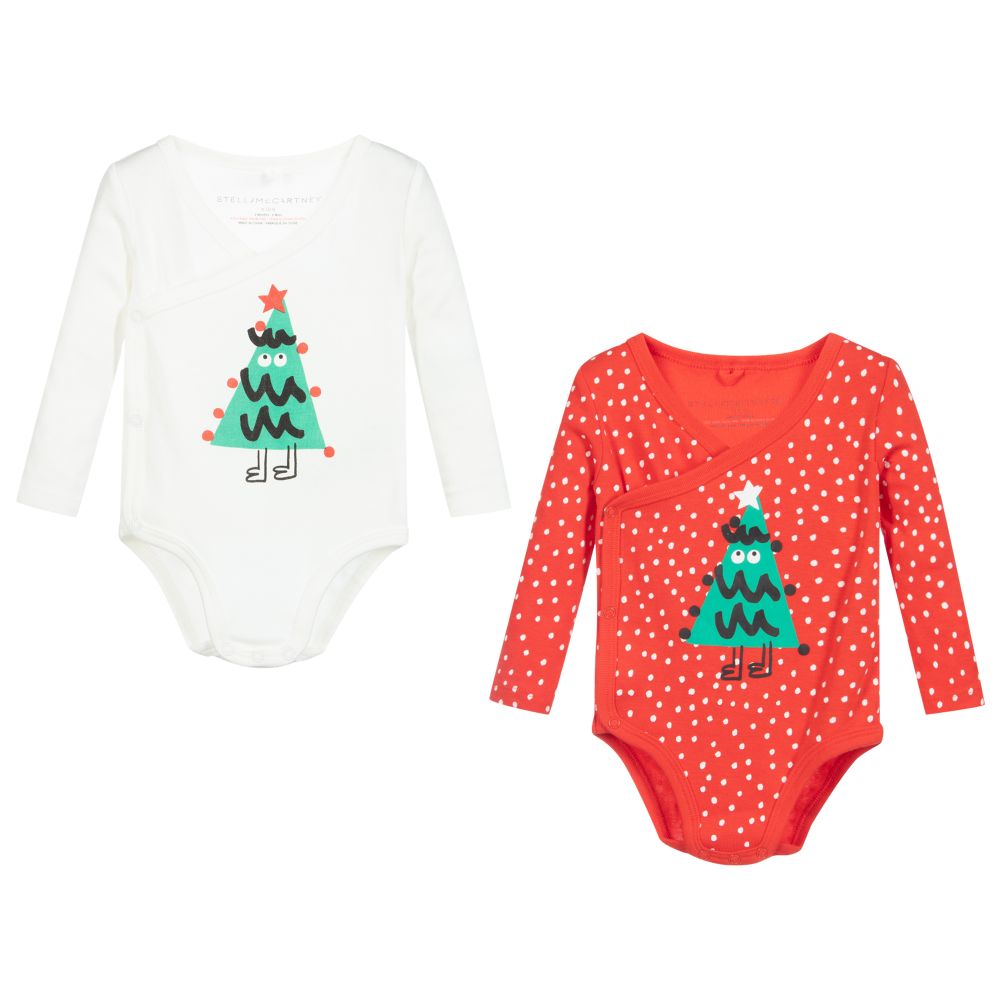Stella McCartney Kids-أوفرول بادي كريسماس قطن لون أبيض وأحمر (عدد 2) | Childrensalon Outlet