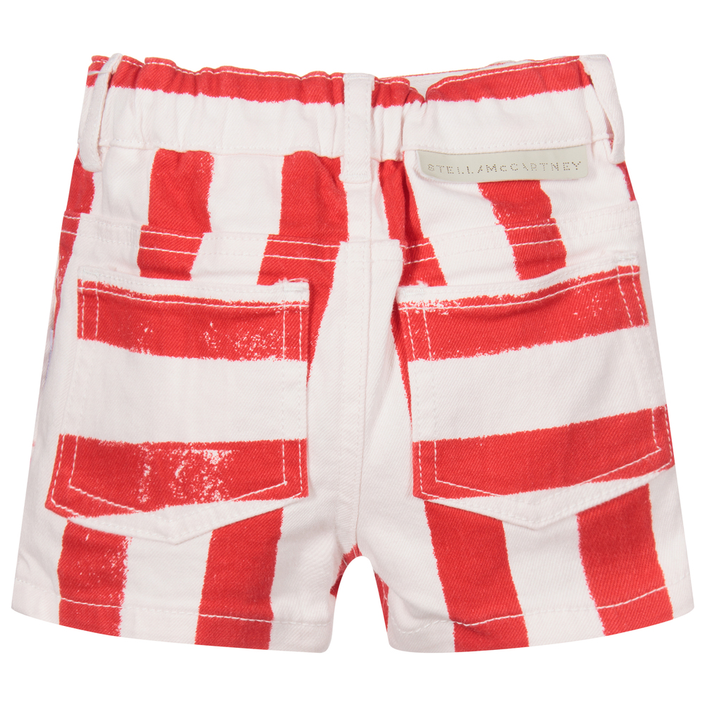 Stella McCartney Kids-شورت قطن تويل لون أحمر و ابيض للأولاد | Childrensalon Outlet