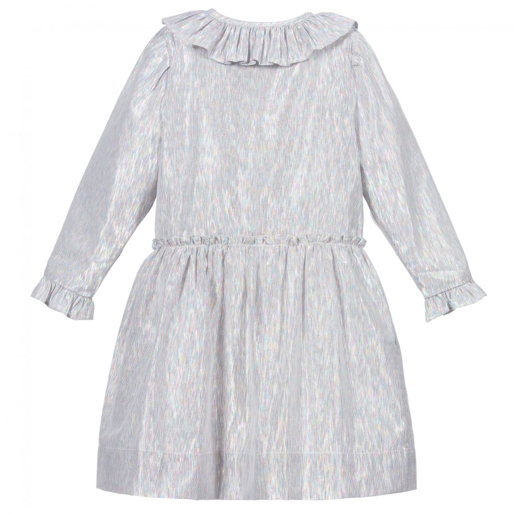 Stella McCartney Kids-Серебристое платье из хлопка с люрексом | Childrensalon Outlet