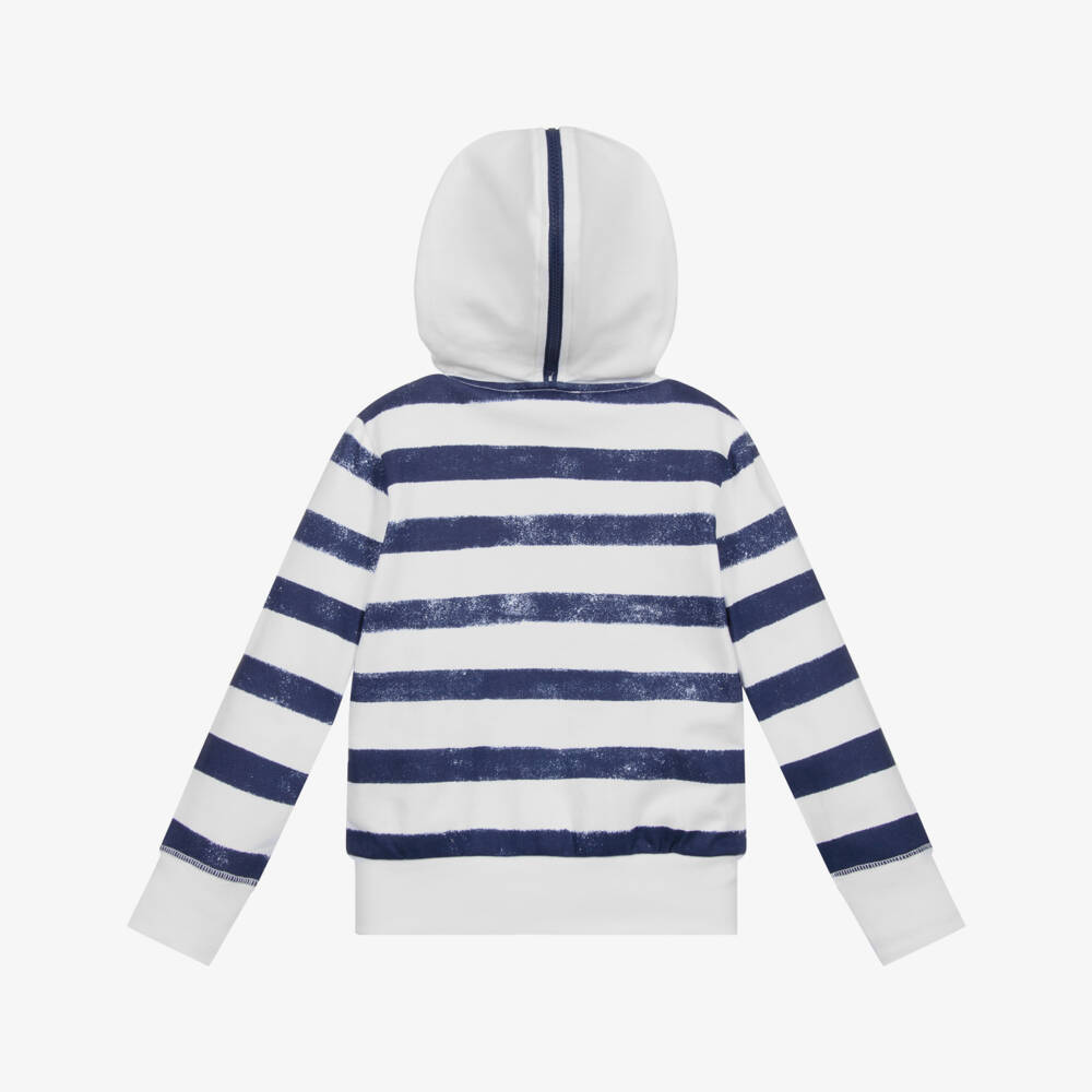 Stella McCartney Kids-توب هودي بسحّاب قطن لون كحلي وأبيض | Childrensalon Outlet