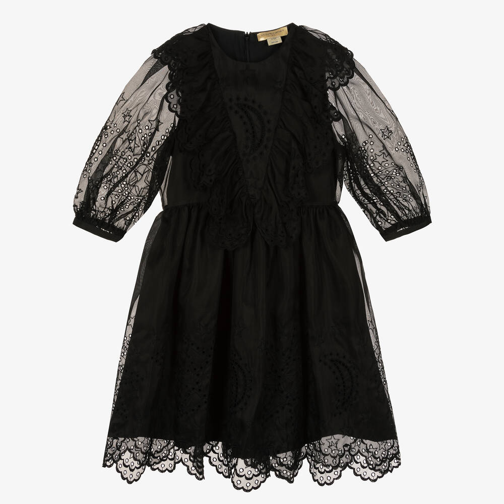 Stella McCartney Kids - Schwarzes Lochstickerei-Seidenkleid | Childrensalon