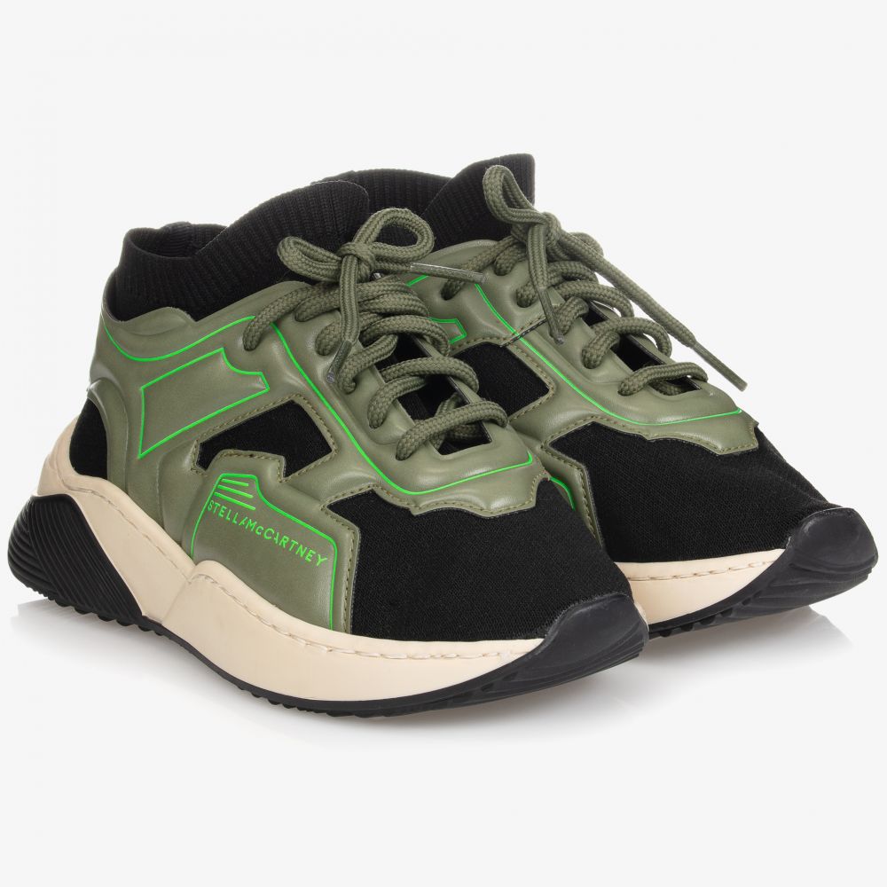 Stella McCartney Kids - Teen Black & Green Sock Trainers | Childrensalon