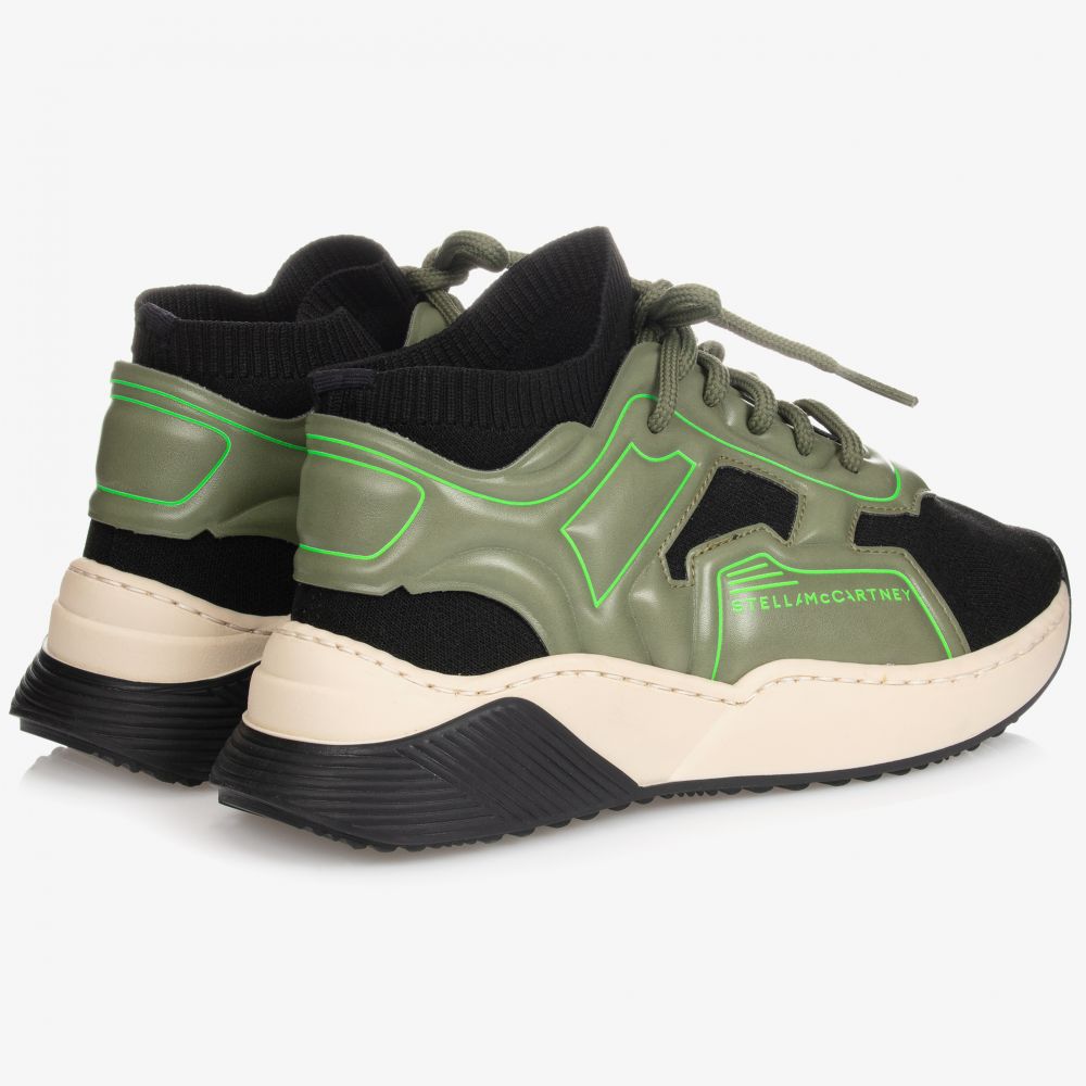 Stella McCartney Kids-Teen Black & Green Sock Trainers | Childrensalon Outlet