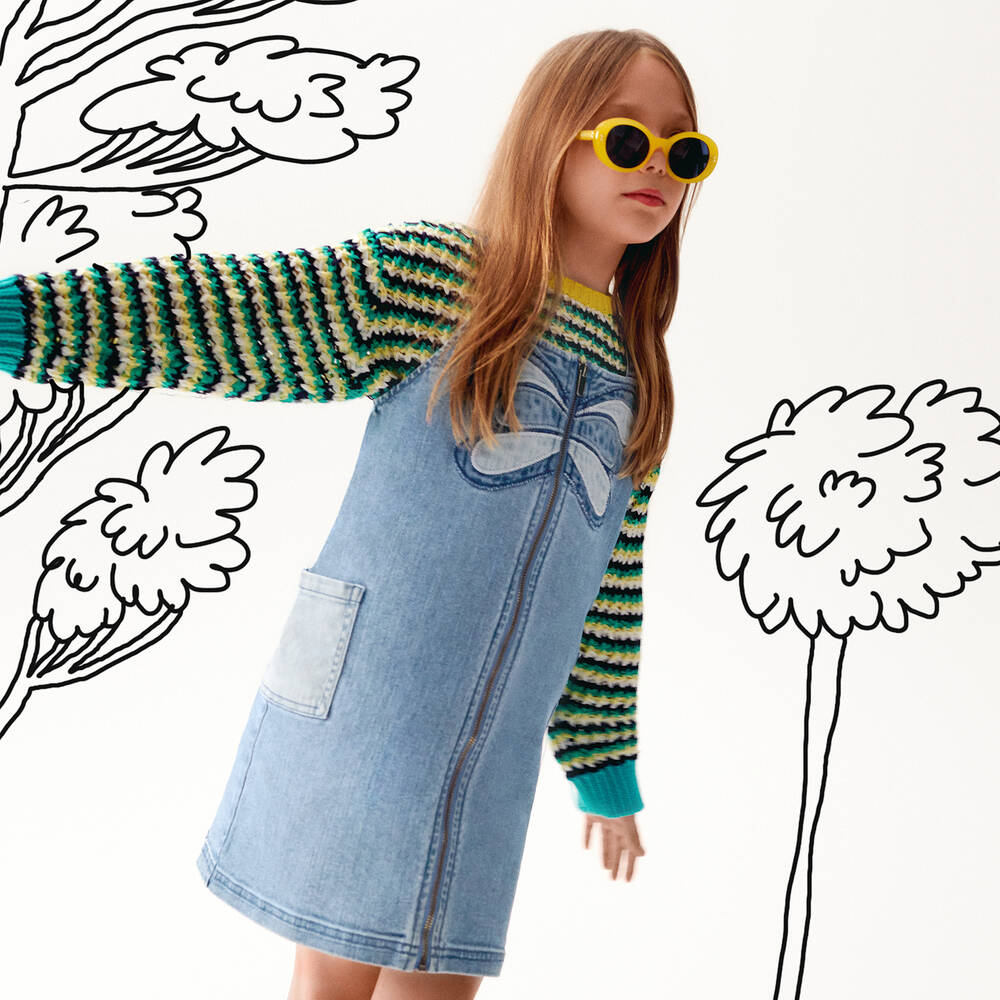 Stella McCartney Kids-Голубое джинсовое платье с бабочкой для подростков | Childrensalon Outlet