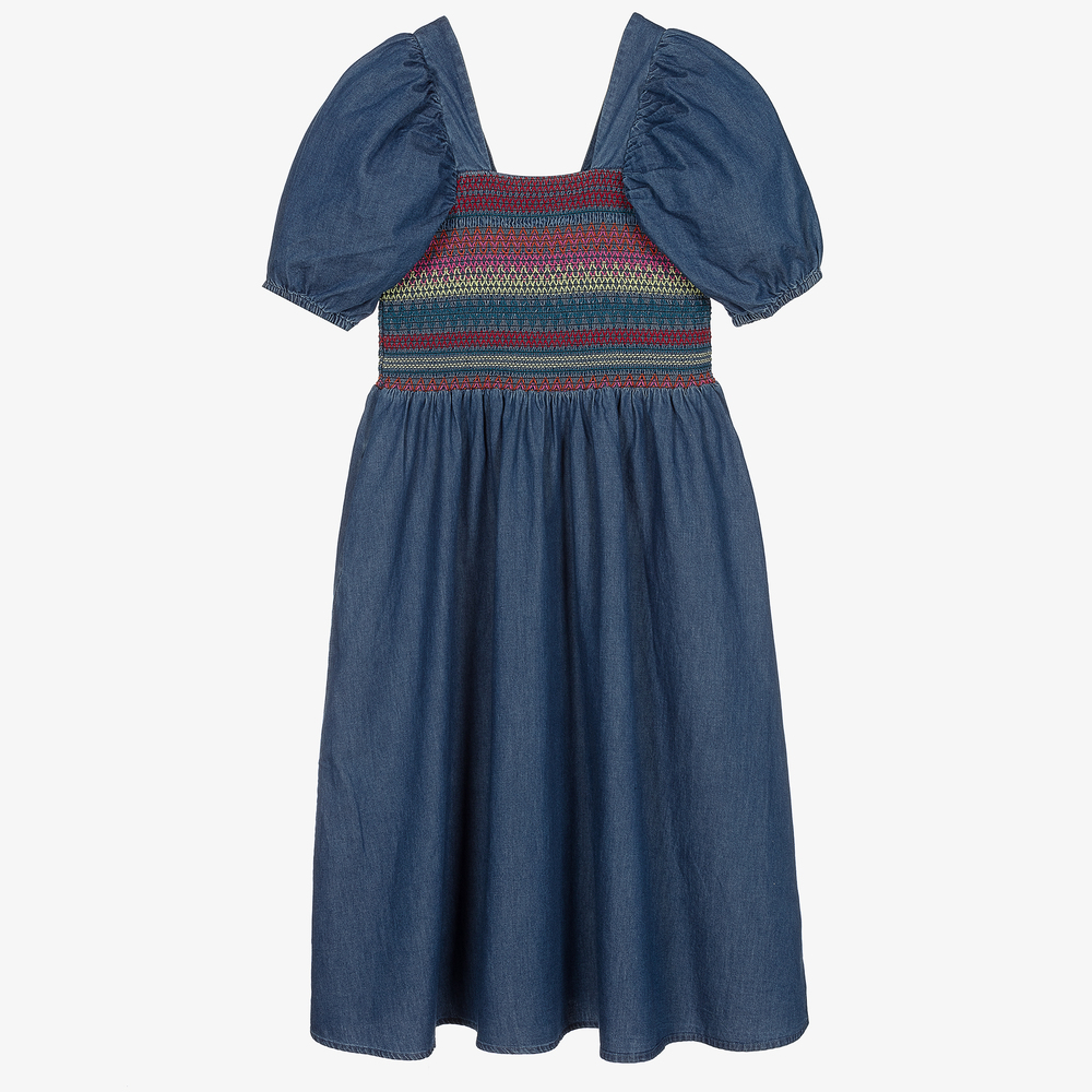 Stella McCartney Kids - Длинное синее платье из шамбре для подростков | Childrensalon
