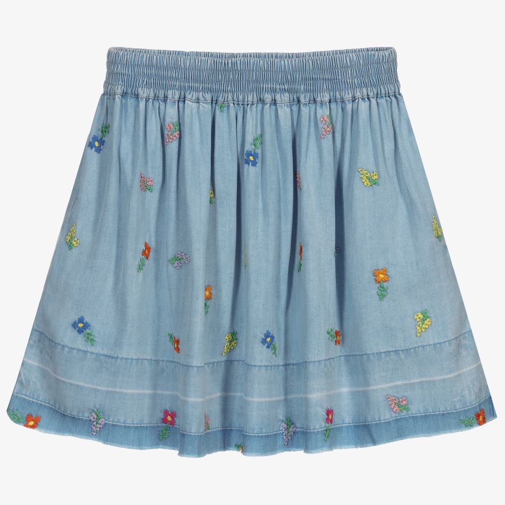 Stella McCartney Kids - تنورة تينز تانسيل شامبري لون أزرق بطبعة ورود | Childrensalon