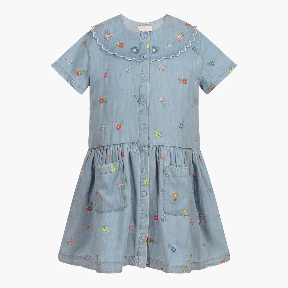 Stella McCartney Kids - Голубое платье с вышивкой для подростков | Childrensalon
