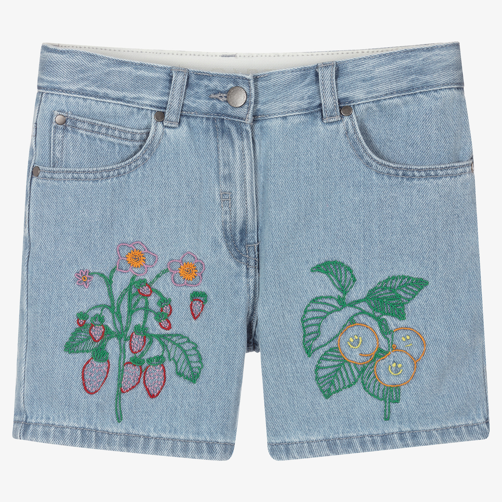 Stella McCartney Kids - Teen Blue Floral Denim Shorts | Childrensalon