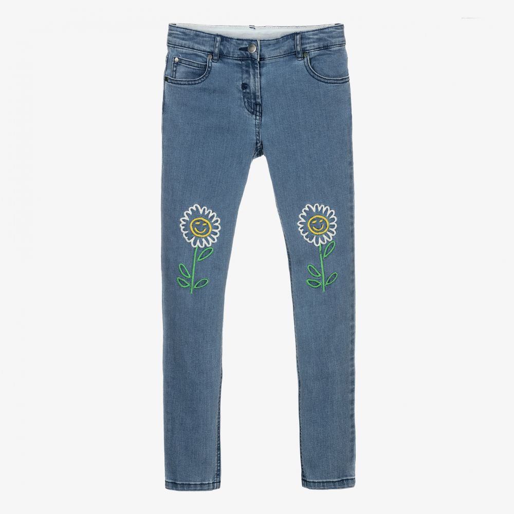 Stella McCartney Kids - Enge Jeans mit Blumenstickerei, Blau, Teen | Childrensalon