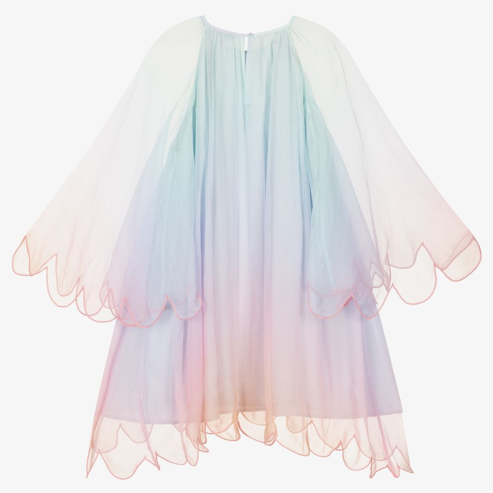 Stella McCartney Kids-فستان تينز بناتي حرير لون أزرق وزهري | Childrensalon Outlet