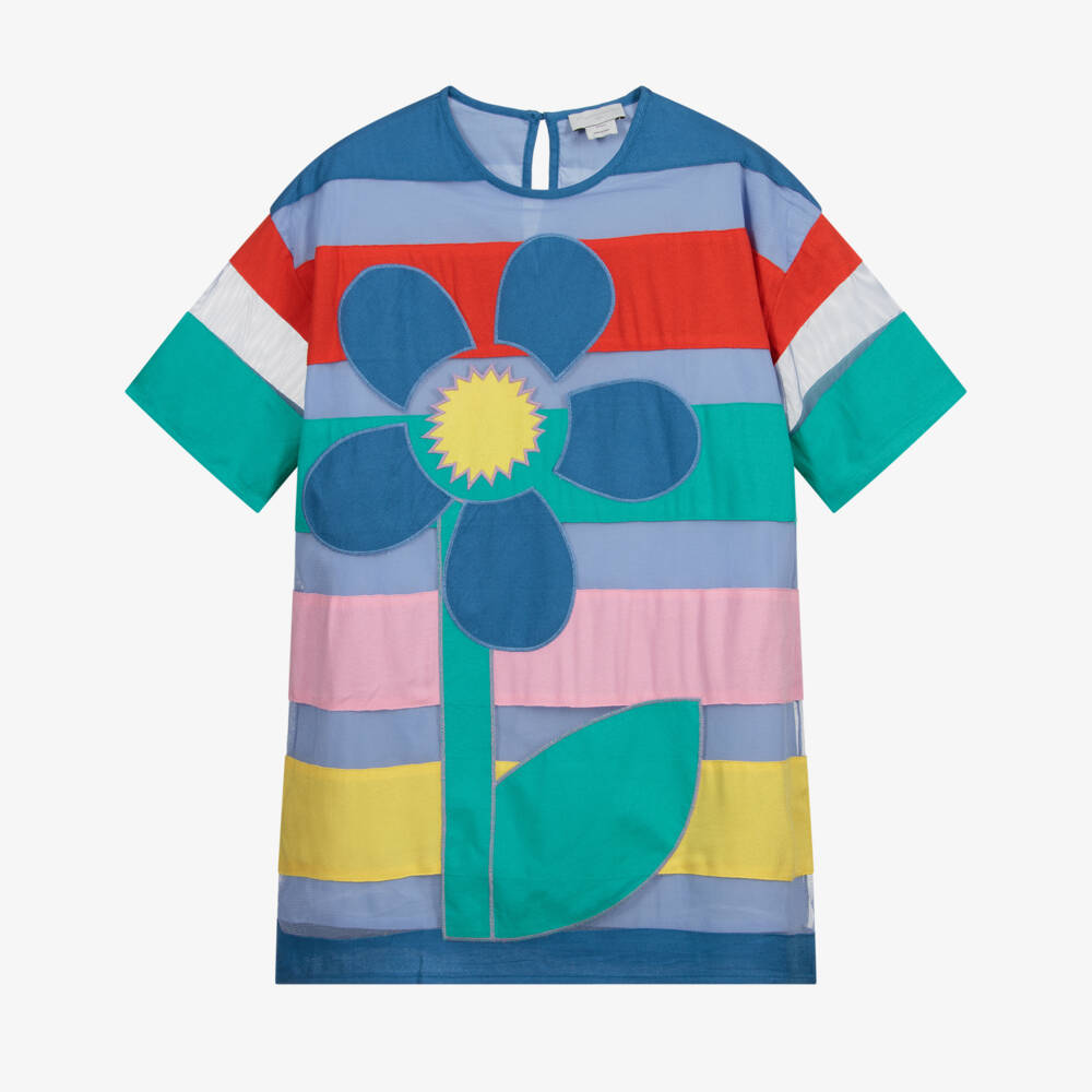 Stella McCartney Kids-Голубое платье из тюля в полоску для подростков | Childrensalon Outlet