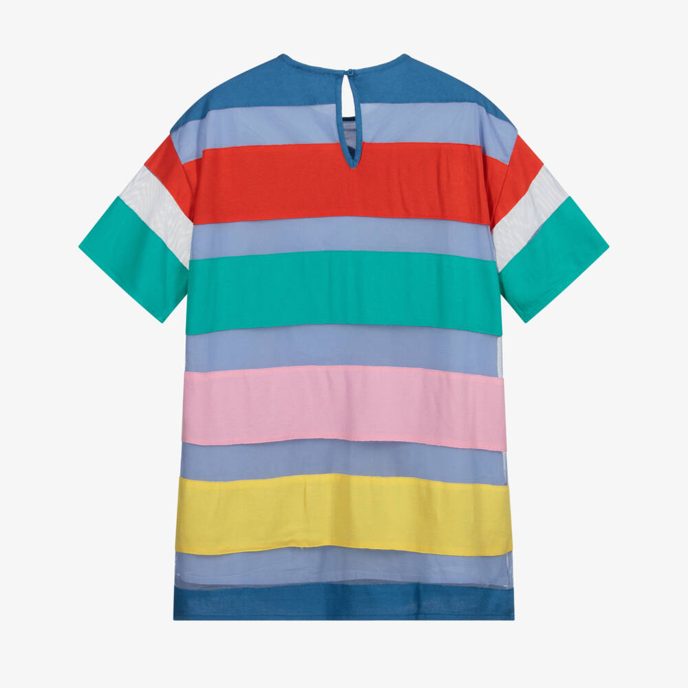 Stella McCartney Kids-فستان تول وفيسكوز أزرق مقلم | Childrensalon Outlet