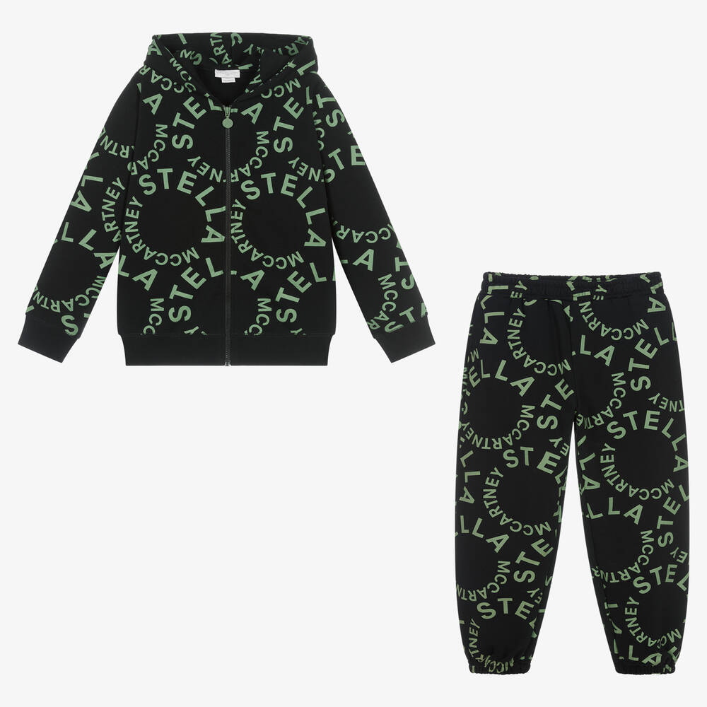 Stella McCartney Kids - Черно-зеленый спортивный костюм из хлопка | Childrensalon