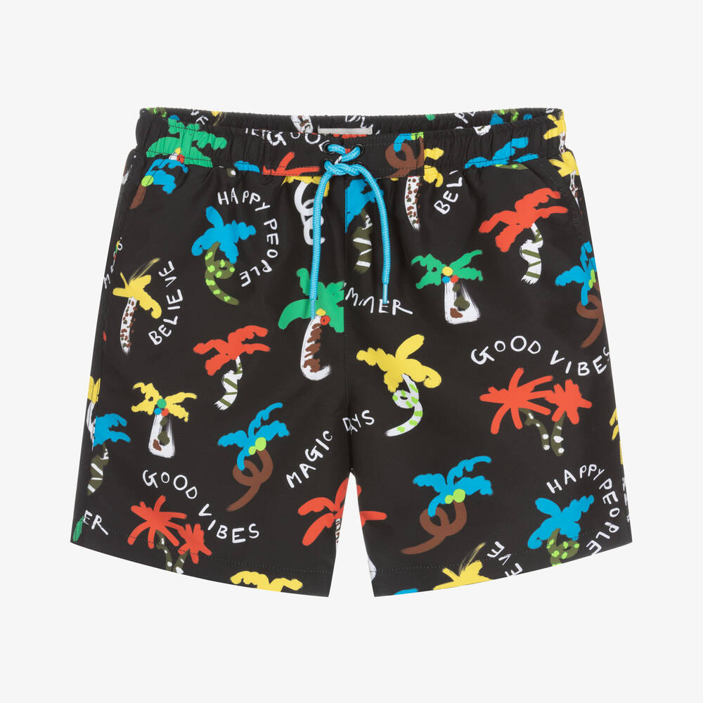 Stella McCartney Kids - Teen Boys Black Palm Tree Swim Shorts | Childrensalon