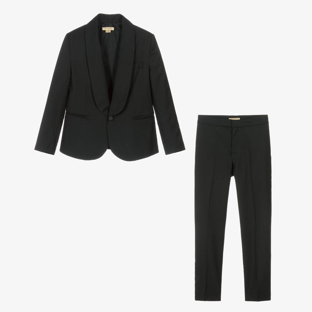 Teen Boys Black Wool Blend Suit