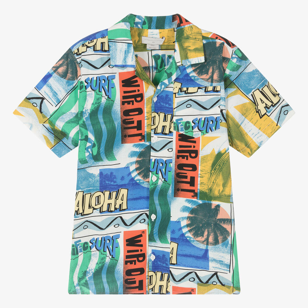 Stella McCartney Kids-Teen Boys Blue Aloha Graphic Cotton Shirt | Childrensalon Outlet