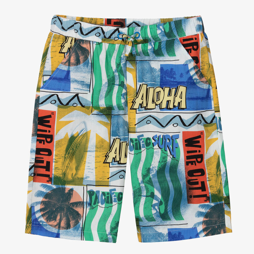Stella McCartney Kids-Teen Boys Blue Aloha Graphic Cotton Shorts | Childrensalon Outlet