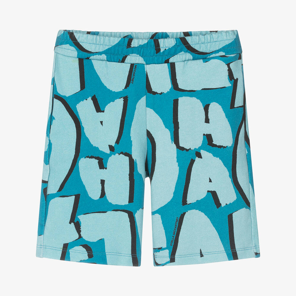 Stella McCartney Kids-Teen Boys Blue Cotton Aloha Print Shorts | Childrensalon Outlet