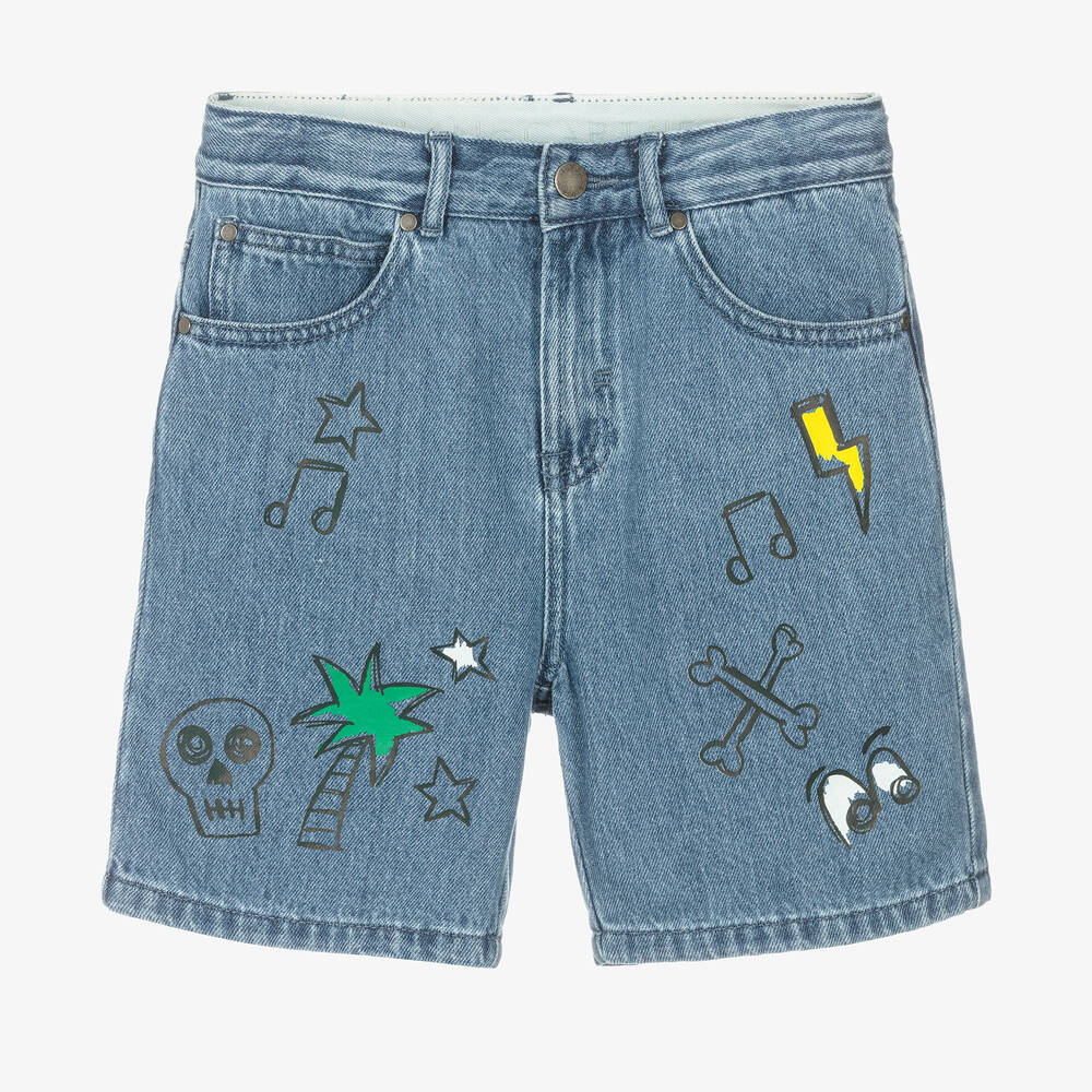 Stella McCartney Kids - Teen Boys Blue Cotton Denim Shorts | Childrensalon