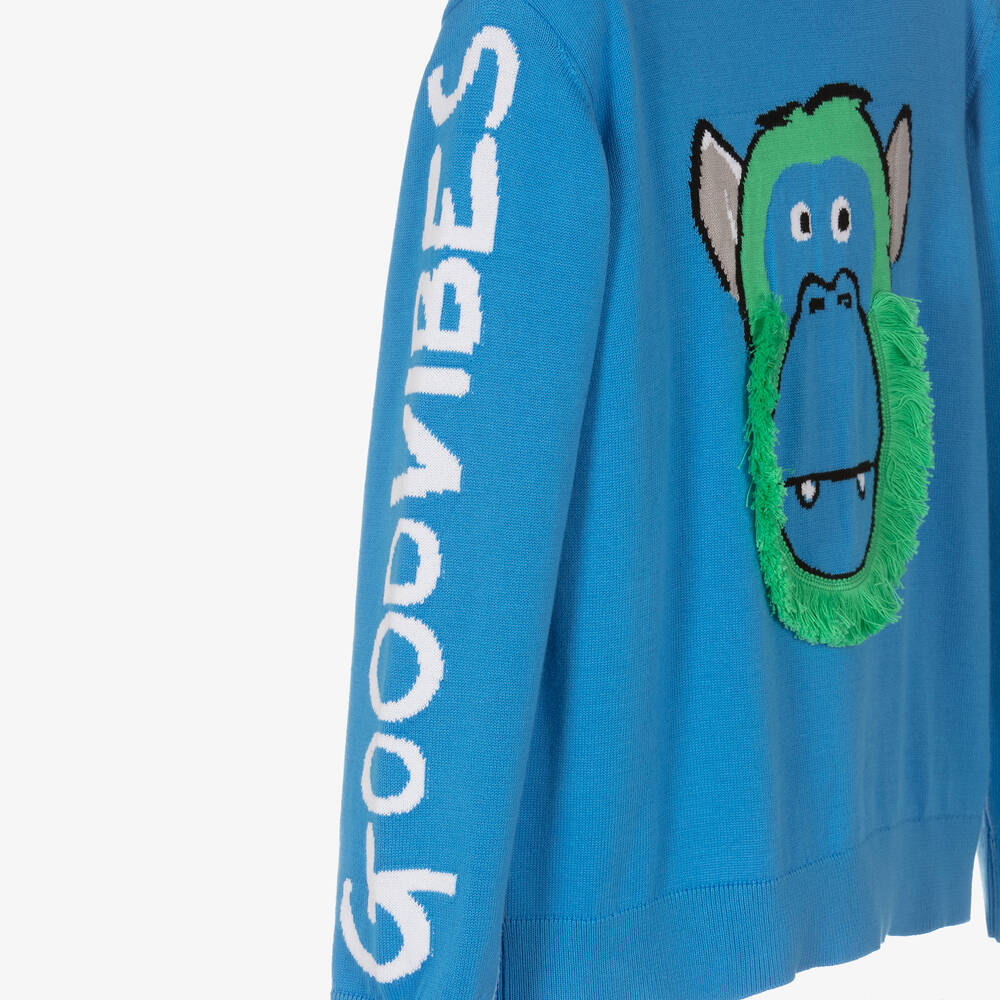 Stella McCartney Kids-Голубой вязаный свитер с обезьяной | Childrensalon Outlet