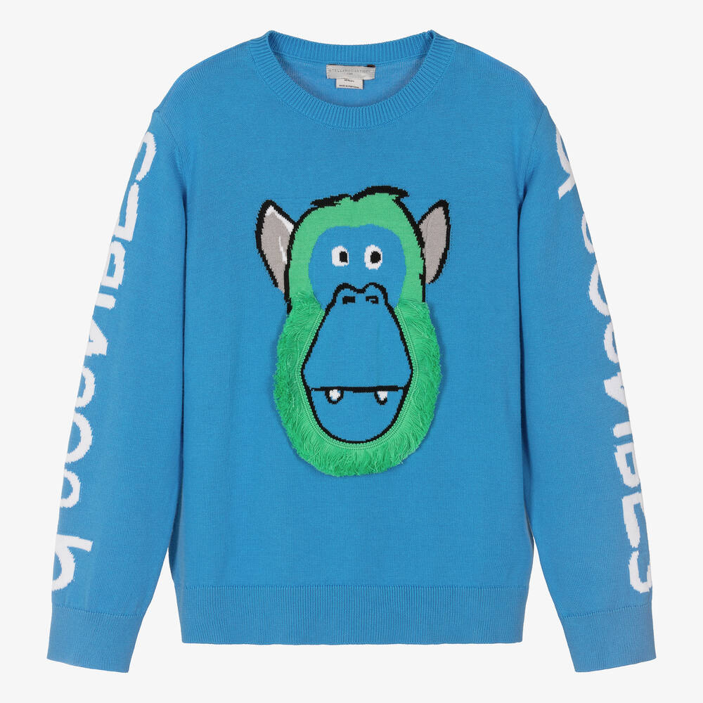 Stella McCartney Kids - Голубой вязаный свитер с обезьяной | Childrensalon