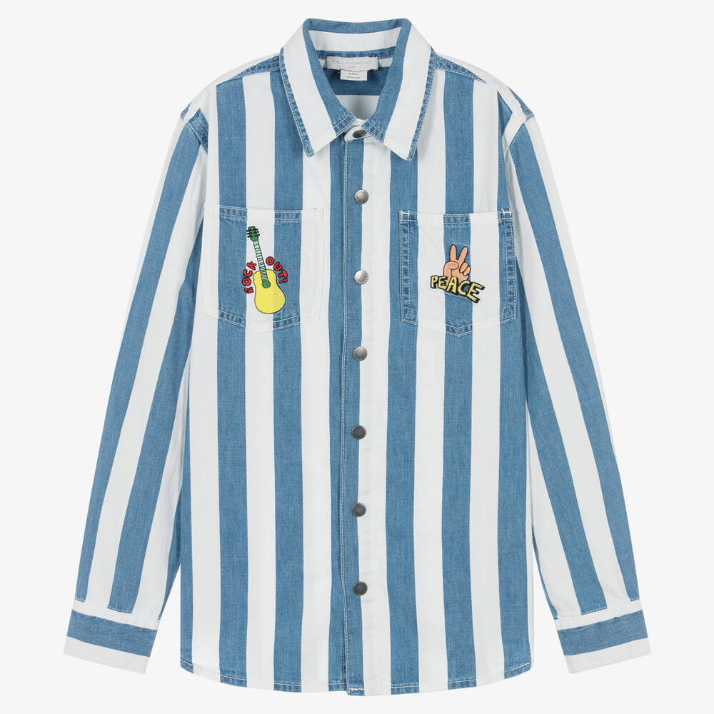 Stella McCartney Kids - قميص تينز ولادي قطن عضوي مقلم لون أزرق وأبيض | Childrensalon