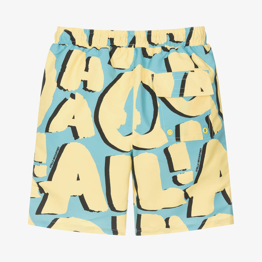 Stella McCartney Kids-Teen Boys Blue & Yellow Aloha Swim Shorts | Childrensalon Outlet