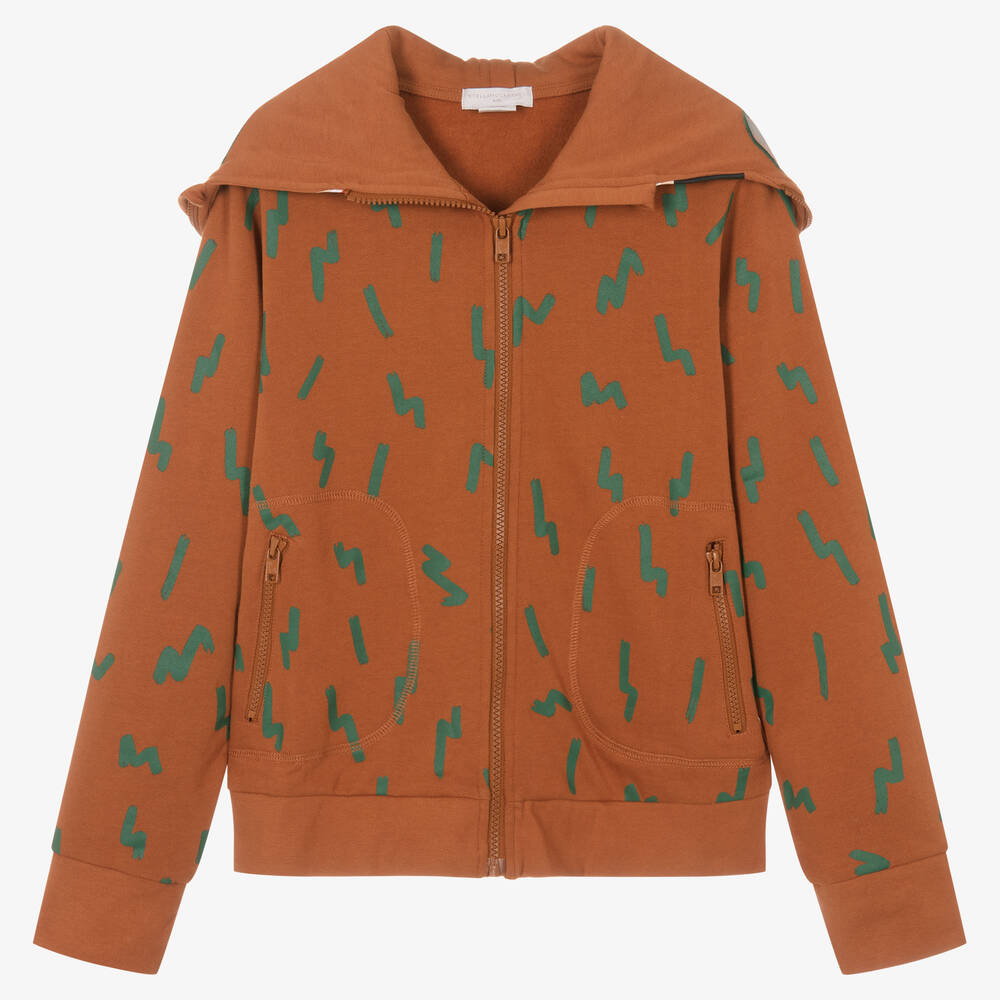 Stella McCartney Kids Teen Boys Brown Zip Up Bear Hoodie