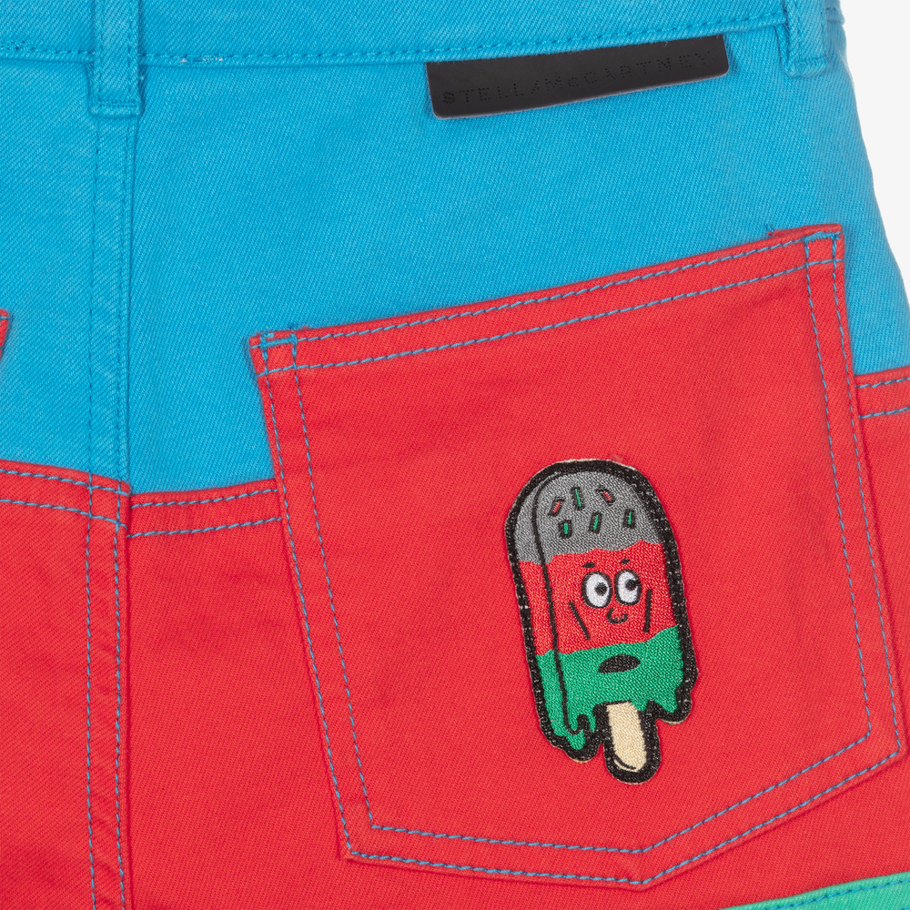 Stella McCartney Kids-شورت تينز ولادي قطن عضوي دنيم بطبعة ملونة | Childrensalon Outlet