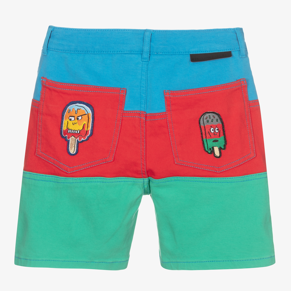 Stella McCartney Kids-شورت تينز ولادي قطن عضوي دنيم بطبعة ملونة | Childrensalon Outlet