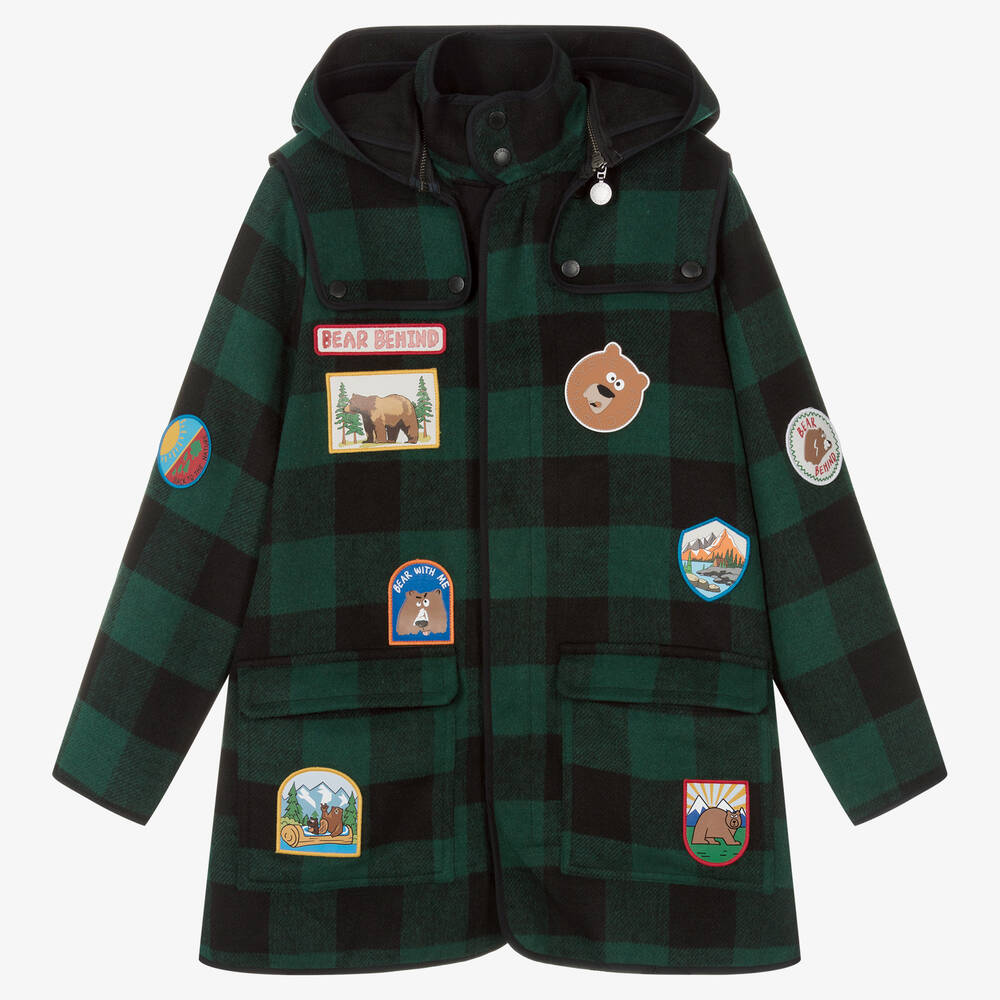 Stella McCartney Kids - Karomantel mit Patches Grün/Schwarz | Childrensalon