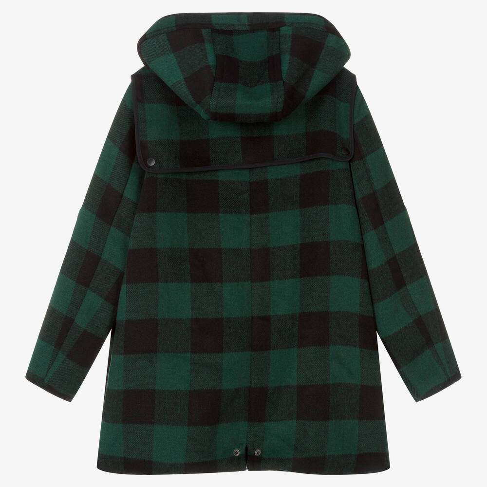 Stella McCartney Kids-Teen Boys Green & Black Check Badge Coat | Childrensalon Outlet