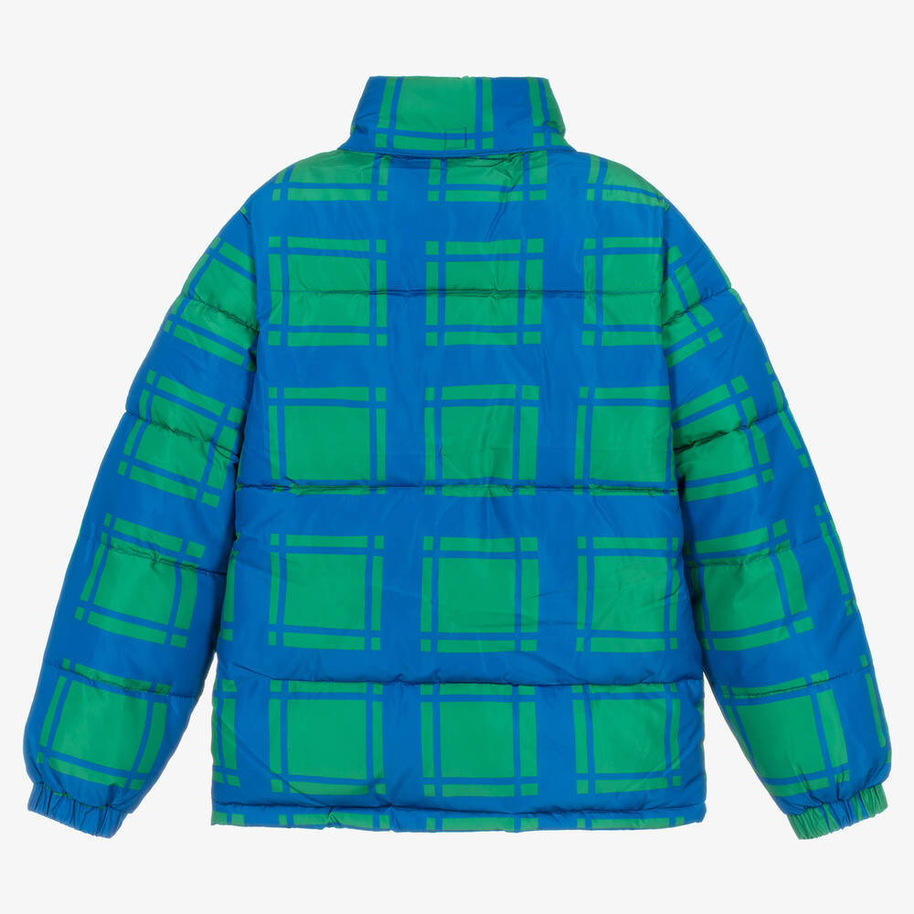 Stella McCartney Kids-Сине-зеленый пуховик в клетку для мальчиков-подростков | Childrensalon Outlet