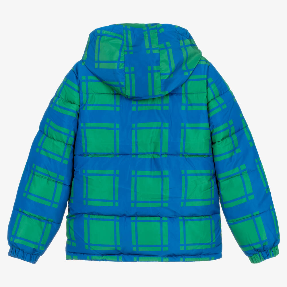 Stella McCartney Kids-Сине-зеленый пуховик в клетку для мальчиков-подростков | Childrensalon Outlet