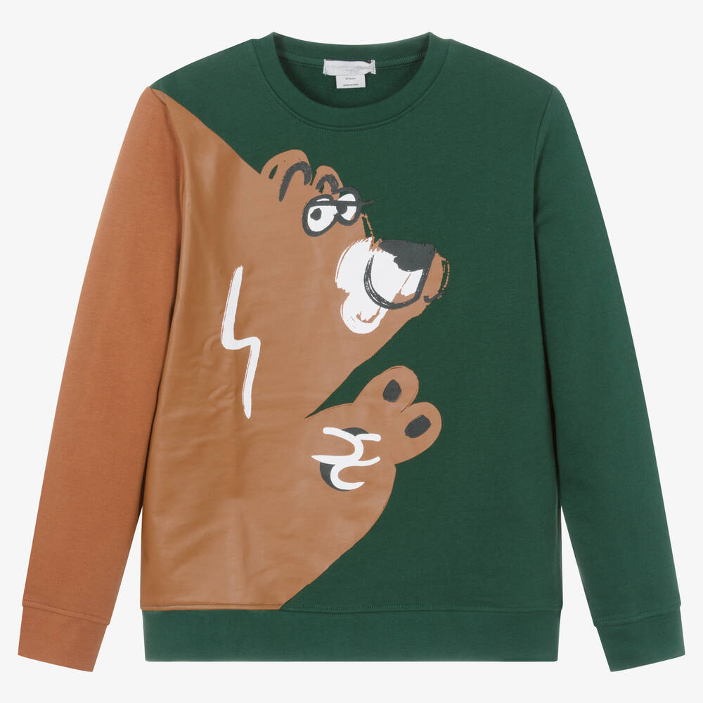 Stella McCartney Kids - Sweat-shirt vert en coton ours ado | Childrensalon