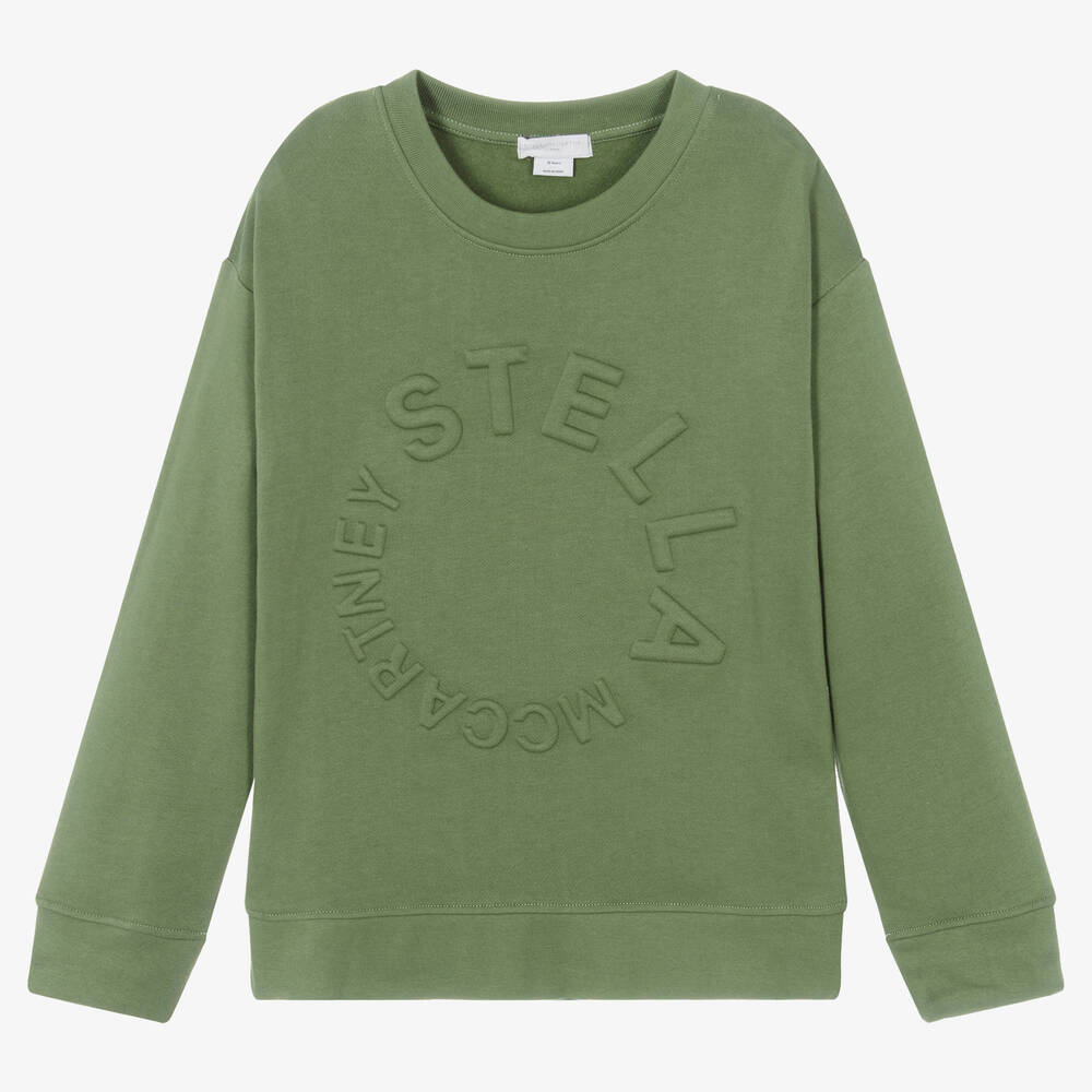 Stella McCartney Kids - سويتشيرت قطن جيرسي لون أخضر كاكي تينز ولادي | Childrensalon