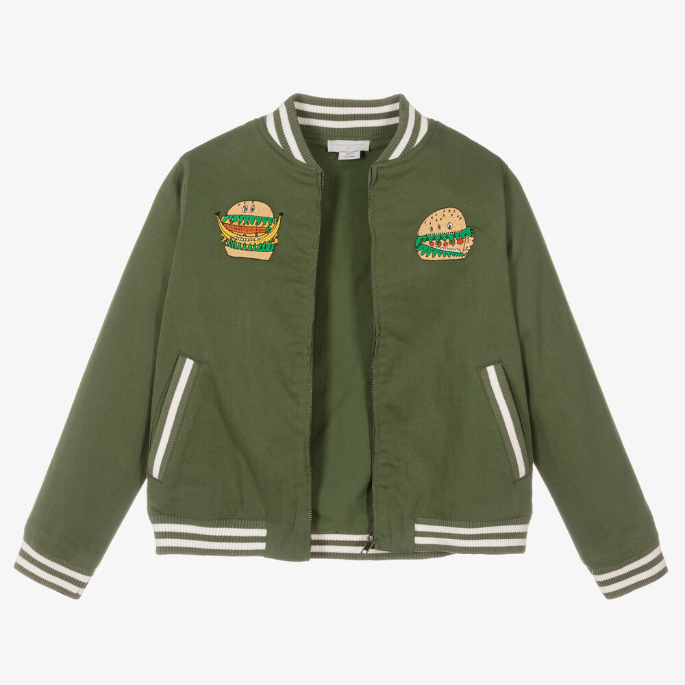 Stella McCartney Kids-Teen Boys Green Cotton Zip-Up Bomber Jacket | Childrensalon Outlet