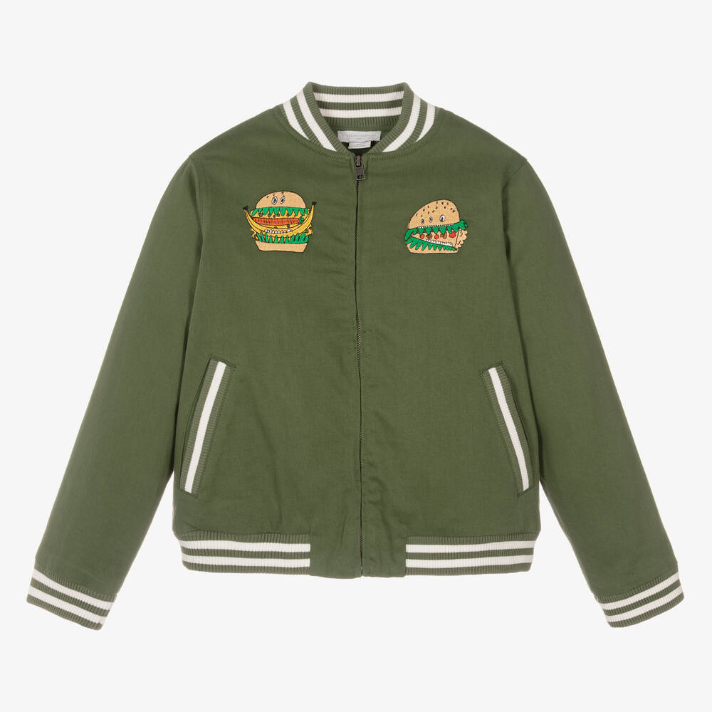 Stella McCartney Kids-جاكيت بومبر بسحّاب قطن لون أخضر للمراهقين | Childrensalon Outlet