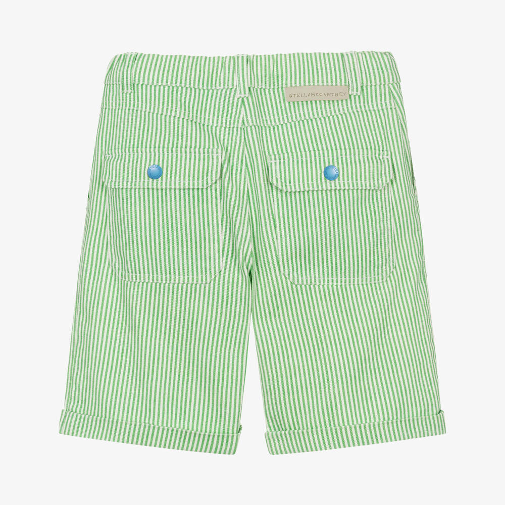 Stella McCartney Kids-Teen Boys Green & Ivory Cotton Shorts | Childrensalon Outlet