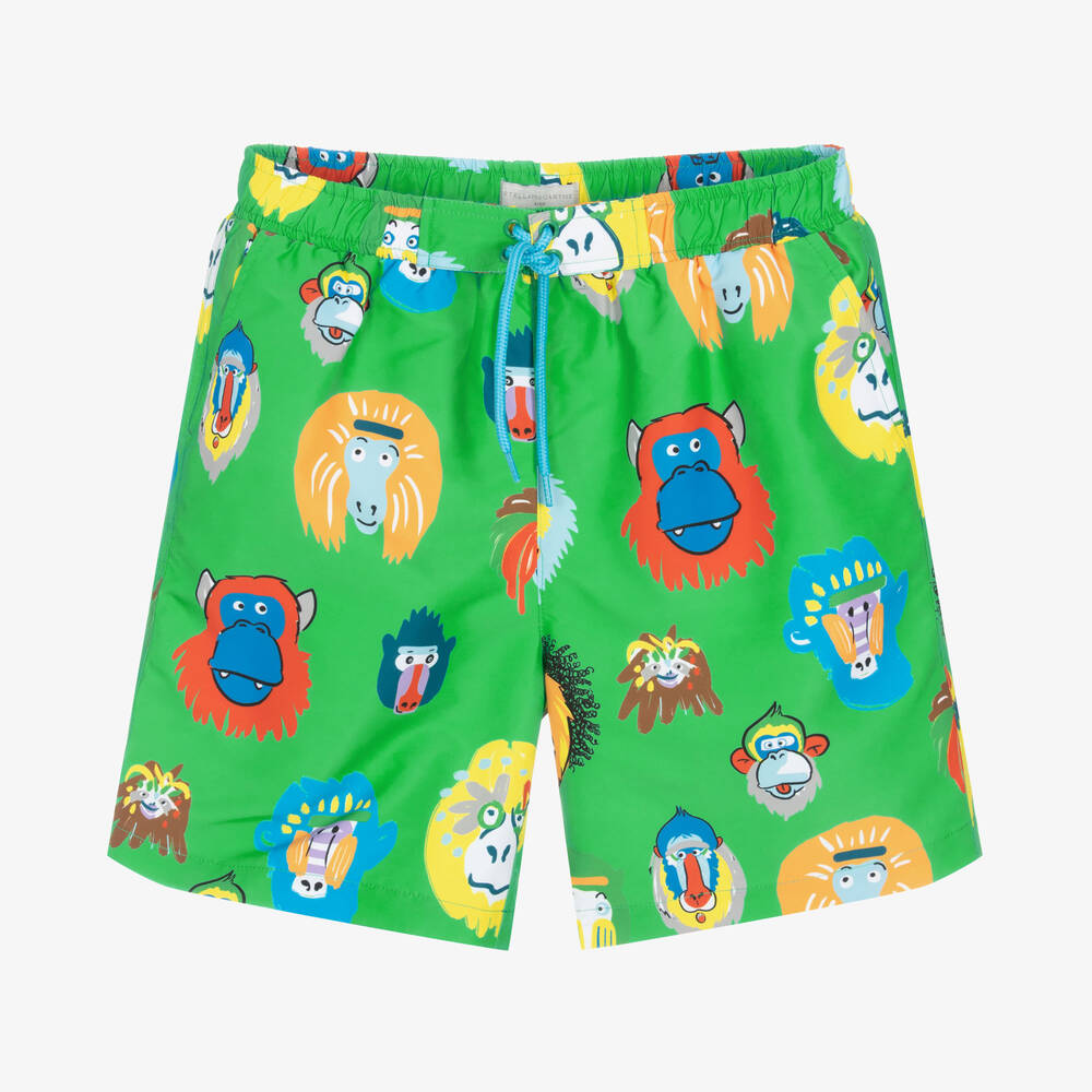 Stella McCartney Kids - Teen Boys Green Monkey Swim Shorts | Childrensalon