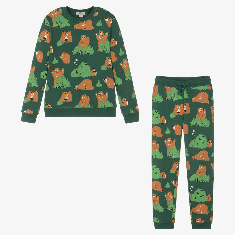 Stella McCartney Kids - Зеленый спортивный костюм из органического хлопка с медведями | Childrensalon