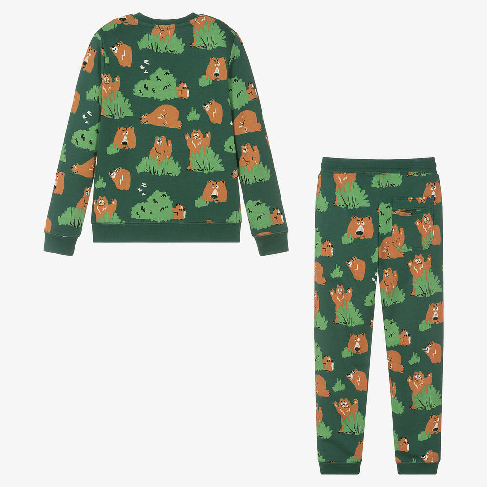 Stella McCartney Kids-Зеленый спортивный костюм из органического хлопка с медведями | Childrensalon Outlet