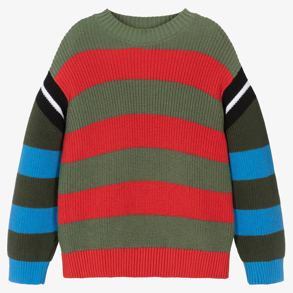 Stella McCartney Kids - Teen Boys Green Stripe Cotton & Wool Sweater | Childrensalon