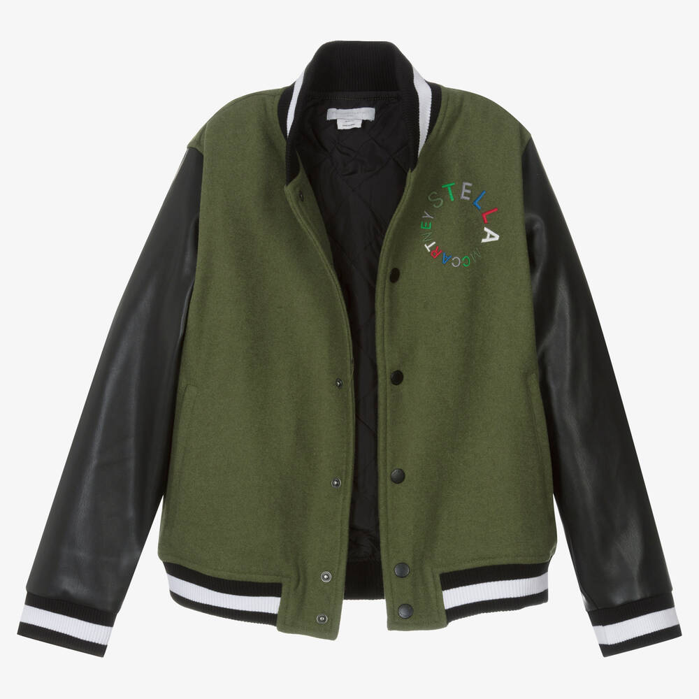ジャケット Stella McCartney JACKET (6D03193SPH98 4233) Stella McCartney Kids - Teen Boys Green Wool Varsity Jacket