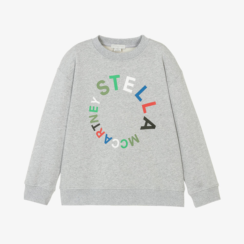 Stella McCartney Kids - سويتشيرت تينز ولادي قطن عضوي لون رمادي | Childrensalon