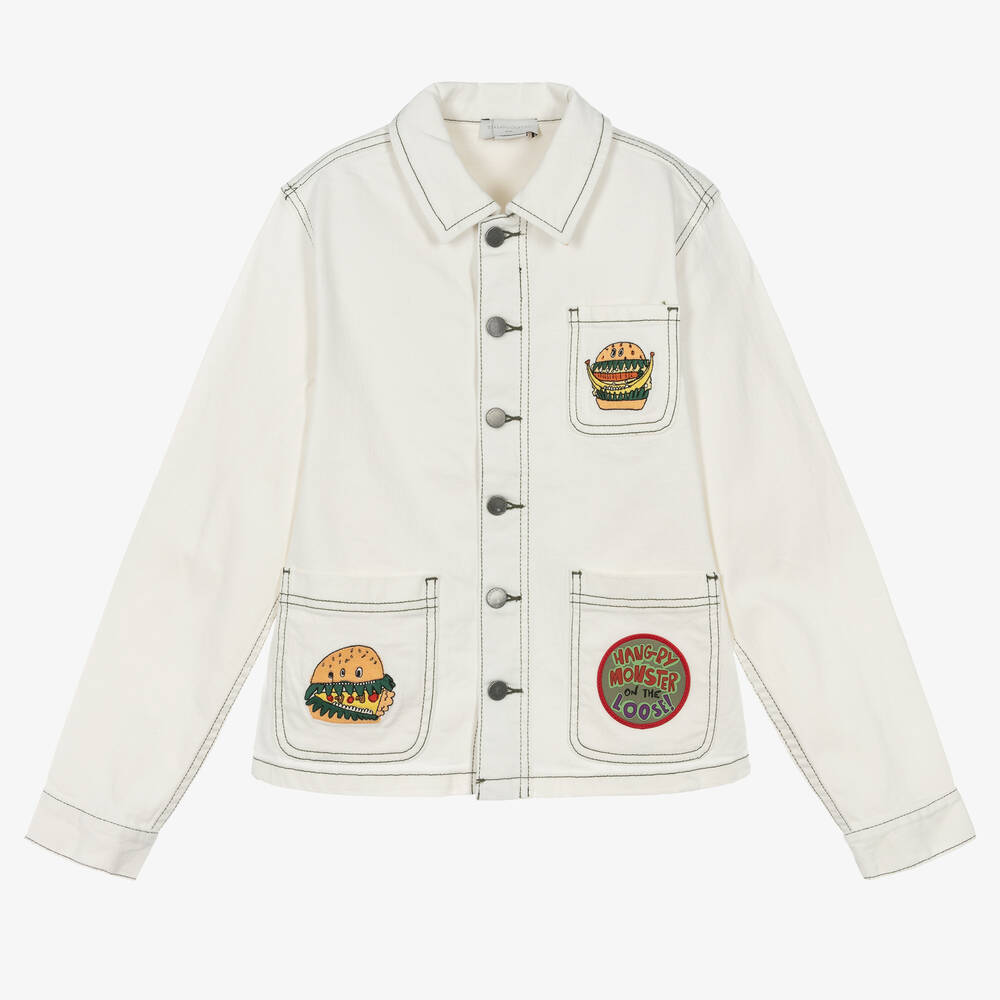 Stella McCartney Kids-Кремовая куртка из твила с гамбургерами для мальчиков-подростков | Childrensalon Outlet