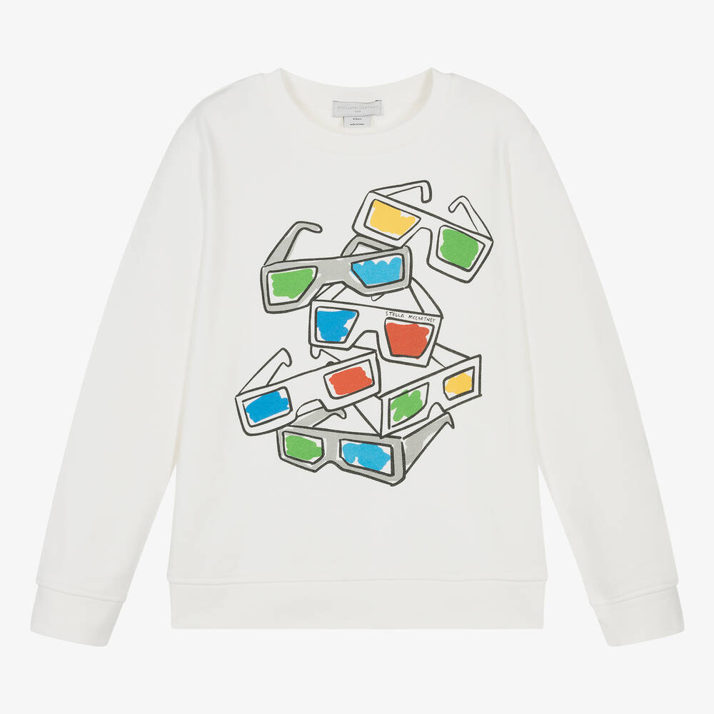 Stella McCartney Kids-Кремовый хлопковый свитшот с очками для мальчиков-подростков | Childrensalon Outlet